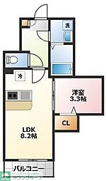 JR武蔵野線 吉川駅 徒歩9分の賃貸アパート 2階1LDKの間取り