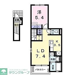 埼玉高速鉄道 戸塚安行駅 徒歩12分の賃貸アパート 2階1LDKの間取り