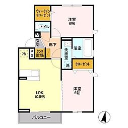 JR武蔵野線 吉川駅 徒歩30分の賃貸アパート 1階2LDKの間取り
