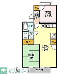東武伊勢崎線 せんげん台駅 徒歩16分の賃貸アパート 1階2LDKの間取り