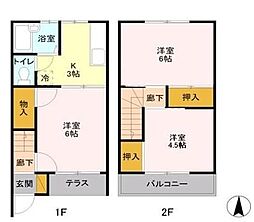 JR武蔵野線 吉川駅 徒歩14分の賃貸アパート 1階3Kの間取り