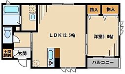 Ange de Bonheur（アンジュドボヌ−ル） 2階1LDKの間取り