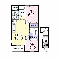 東武伊勢崎線 新田駅 3.3kmの賃貸アパート 2階2LDKの間取り