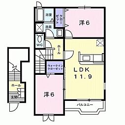 プロムナード 2階2LDKの間取り