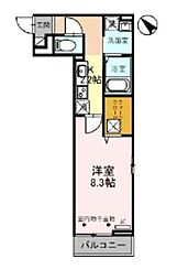 Tスクエア越ヶ谷 1Kの間取図画像