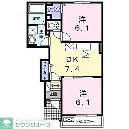 ノーブル・アビタシオンB 2DKの間取図画像