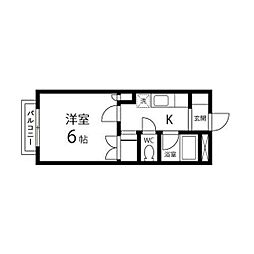 ラフォーレ八木山 4階1Kの間取り