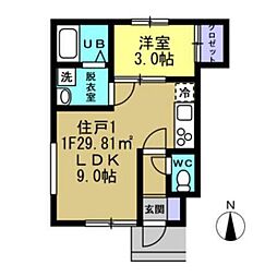 リベルタ上杉 1階1LDKの間取り