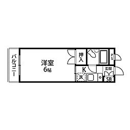 セティル上杉 2階1Kの間取り