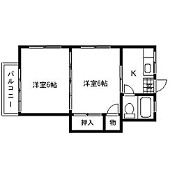 アーバンハイツ中江 2階2Kの間取り