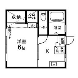 フレッシュハイツ北仙台 1階1Kの間取り