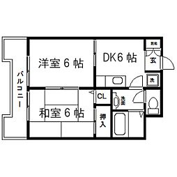 第十三ショーケービル 2DKの間取図画像