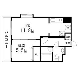 ヒューマンハイム平成 2階1LDKの間取り