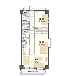 グレンパレスOkinoII 3階2LDKの間取り