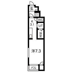 プランドール銀杏町 1階ワンルームの間取り