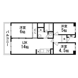 北根グリーンハイツ 5階3LDKの間取り