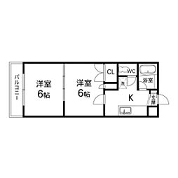 ネオパレス台原 3階2Kの間取り