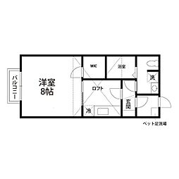エボルシオン柏木 2階1Kの間取り
