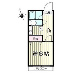 メルビル 3階1Kの間取り