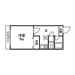 メルビル 2階1Kの間取り