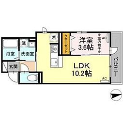 D-ROOM 蒲町 2階1LDKの間取り