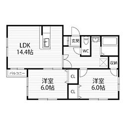 コージーコート上杉 3階2LDKの間取り