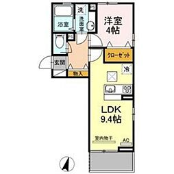 ボヌール F 1階1LDKの間取り