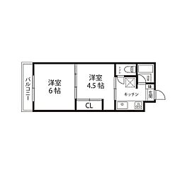 エルミタージュ仙台 4階2Kの間取り