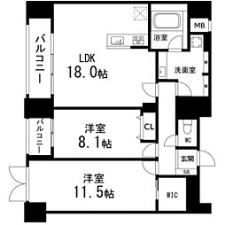 ルアーナ・エール・レジデンス仙台 7階2LDKの間取り