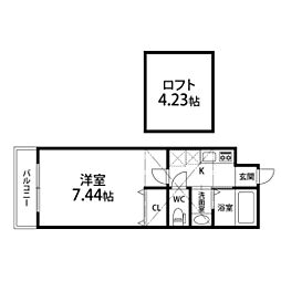 カオール柏木 2階1Kの間取り