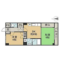 アールズ広瀬 3階2DKの間取り