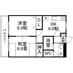 メゾンドシャルマン岩切 1階2DKの間取り