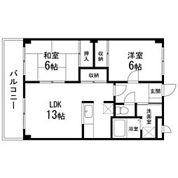 グローリアス鹿野 4階2LDKの間取り