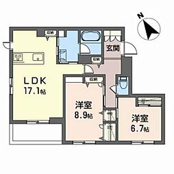 Liberte石名坂 2LDKの間取図画像