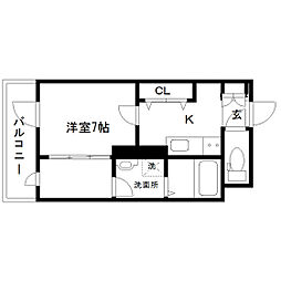 バリュー3 1Kの間取図画像