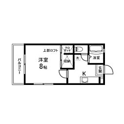 バーシティハウス八木山 1Kの間取図画像