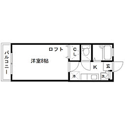 K-ハウス参番館 1Kの間取図画像