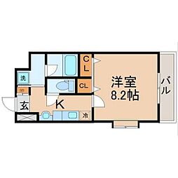 アイーラ渡邊 1Kの間取図画像
