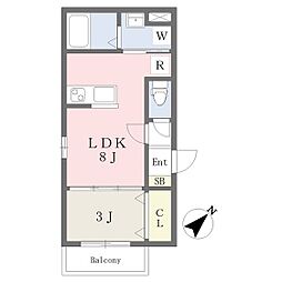 プラド宮城野 1LDKの間取図画像