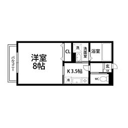 グレイスコート 1Kの間取図画像