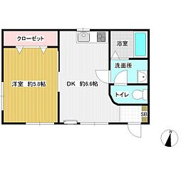 シャインコート宮町 1DKの間取図画像