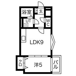 ブラン蒲町 1LDKの間取図画像