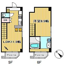 サンボルグなかくら 1LDKの間取図画像