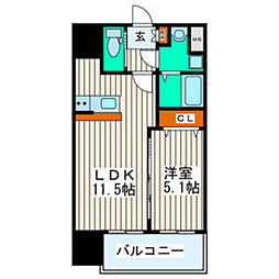 シティタワー二十人町 1LDKの間取図画像
