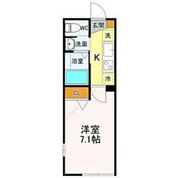 グロウランスノワール 1Kの間取図画像