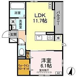 DーROOM遠見塚I 1LDKの間取図画像