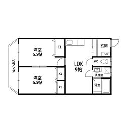 第二及川コーポ 2LDKの間取図画像