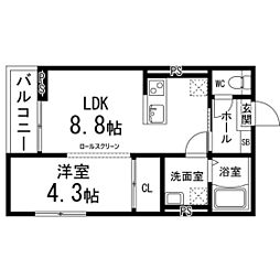 curele 1LDKの間取図画像