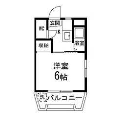 シャングリラ荒巻B棟 1階1Kの間取り