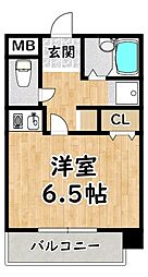 アミューゼ21 4階ワンルームの間取り